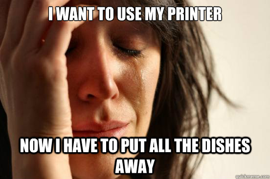 I want to use my printer Now i have to put all the dishes away  First World Problems