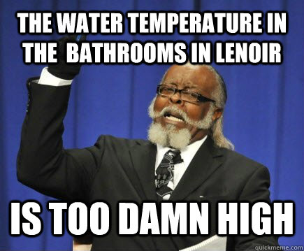 The water temperature in the  bathrooms in lenoir is too damn high  Too Damn High