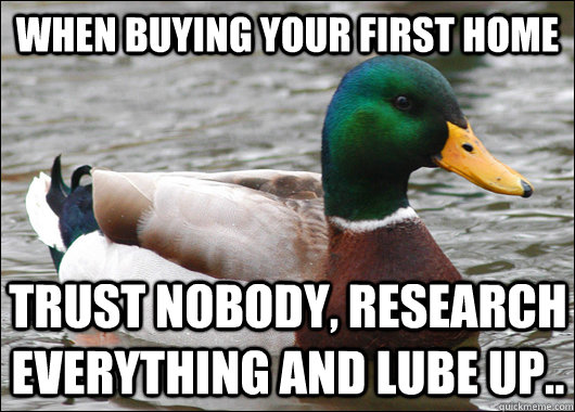 When buying your first home trust nobody, research everything and lube up..  Actual Advice Mallard