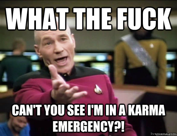 what the fuck can't you see i'm in a karma emergency?!  Annoyed Picard HD