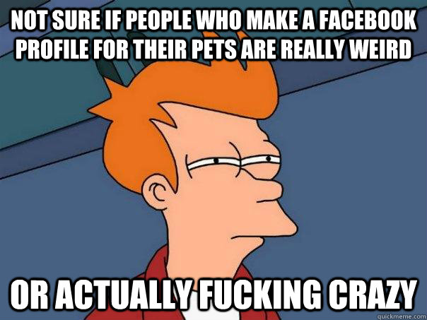 Not sure if people who make a facebook profile for their pets are really weird or actually fucking crazy  Futurama Fry