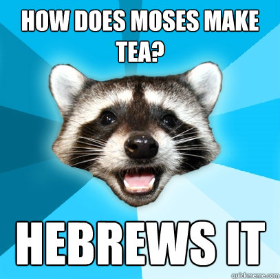how does moses make tea? Hebrews it   Lame Pun Coon