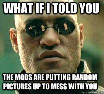 what if i told you The mods are putting random pictures up to mess with you  Matrix Morpheus