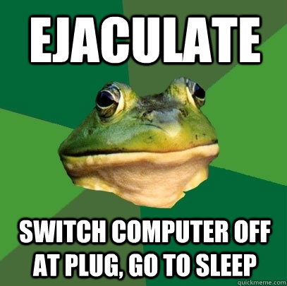 Ejaculate switch computer off at plug, go to sleep  Foul Bachelor Frog