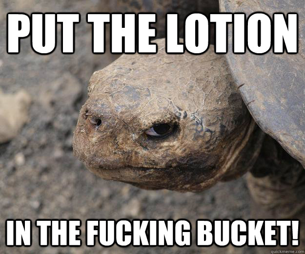 Put the lotion in the fucking bucket!  Murder Turtle