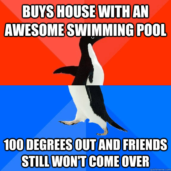 Buys house with an awesome swimming pool 100 degrees out and friends still won't come over  Socially Awesome Awkward Penguin