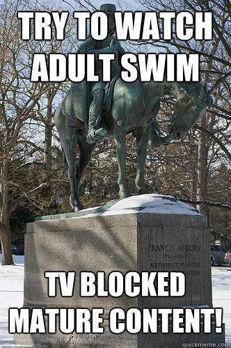 Try to watch Adult Swim TV blocked Mature Content!  Drew University Meme