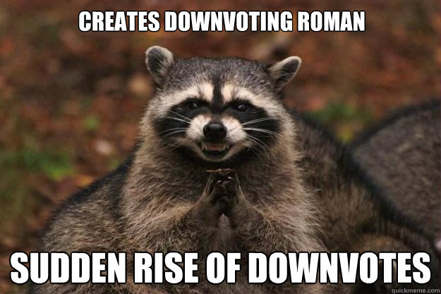 Creates downvoting roman Sudden rise of downvotes   Evil Plotting Raccoon