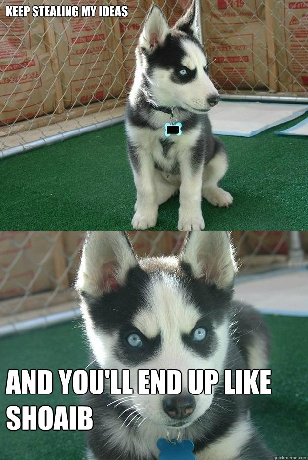 KEEP STEALING MY IDEAS AND YOU'LL END UP LIKE SHOAIB  Insanity puppy