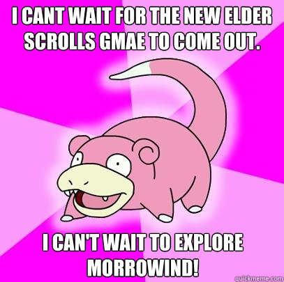 I cant wait for the New Elder Scrolls gmae to come out. I can't wait to explore Morrowind!  Slowpoke