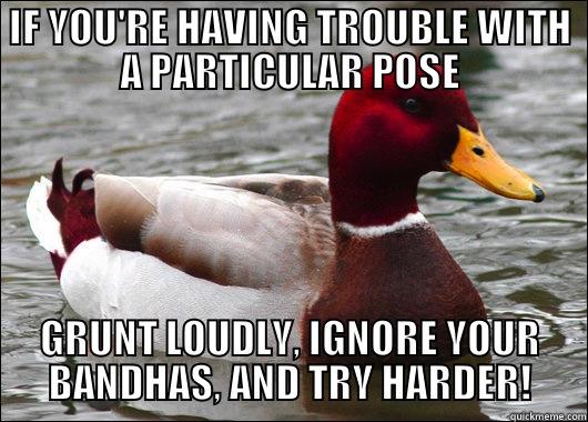 IF YOU'RE HAVING TROUBLE WITH A PARTICULAR POSE GRUNT LOUDLY, IGNORE YOUR BANDHAS, AND TRY HARDER! Malicious Advice Mallard