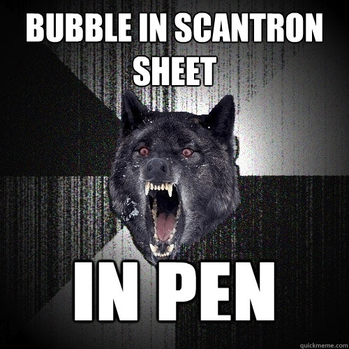 bubble in scantron sheet  IN PEN  Insanity Wolf