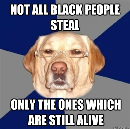 NOT ALL BLACK PEOPLE STEAL ONLY THE ONES WHICH ARE STILL ALIVE  Racist Dog