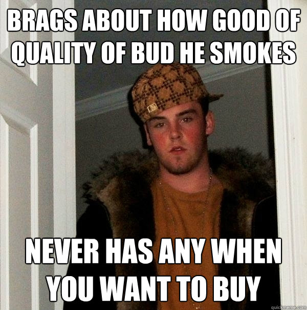 Brags about how good of quality of bud he smokes Never has any when you want to buy  Scumbag Steve