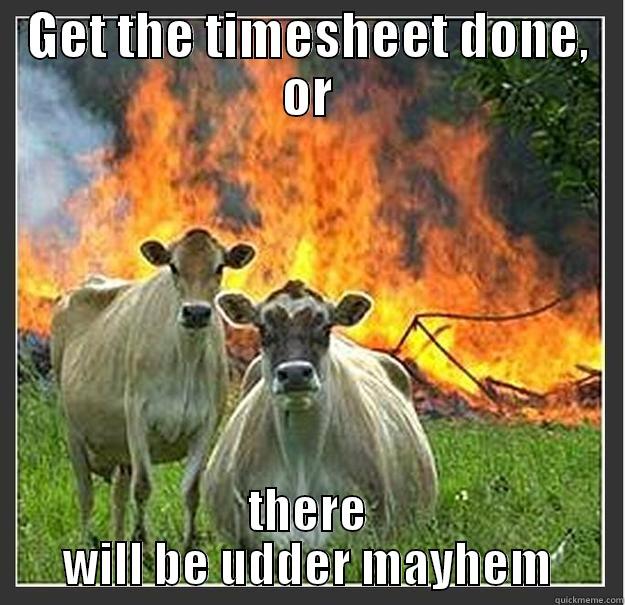 GET THE TIMESHEET DONE, OR THERE WILL BE UDDER MAYHEM Evil cows