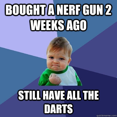 Bought a nerf gun 2 weeks ago still have all the darts  Success Kid