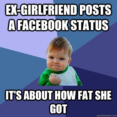 ex-girlfriend posts a Facebook status it's about how fat she got  Success Kid