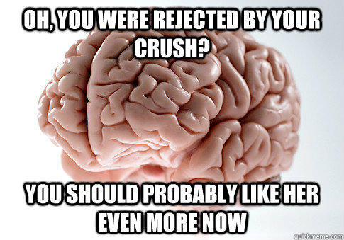 Oh, you were rejected by your crush? you should probably like her even more now - Oh, you were rejected by your crush? you should probably like her even more now  Scumbag Brain