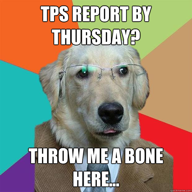 TPS Report by thursday? Throw me a bone here... - TPS Report by thursday? Throw me a bone here...  Business Dog