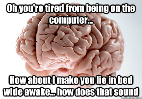 Oh you're tired from being on the computer... How about I make you lie in bed wide awake... how does that sound   Scumbag Brain