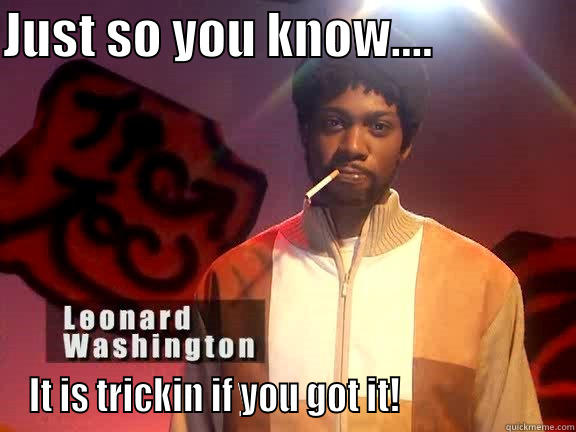 JUST SO YOU KNOW....               IT IS TRICKIN IF YOU GOT IT!                     Misc