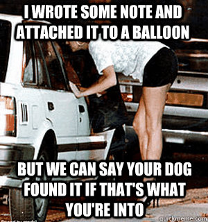 I wrote some note and attached it to a balloon  But we can say your dog found it if that's what you're into  Karma Whore