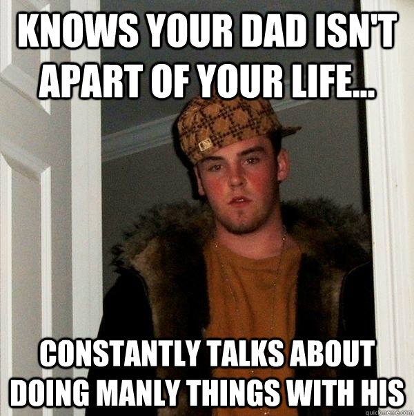 Knows your dad isn't apart of your life... constantly talks about doing manly things with his   Scumbag Steve