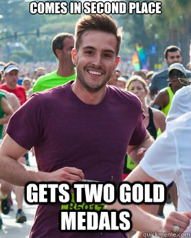 comes in second place gets two gold medals  Ridiculously photogenic guy