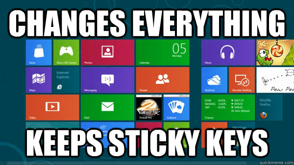 Changes everything Keeps sticky keys  