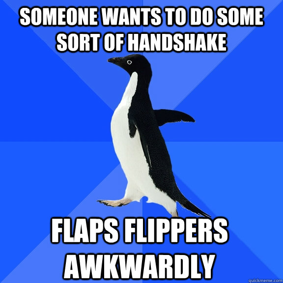Someone wants to do some sort of handshake Flaps flippers awkwardly    Socially Awkward Penguin