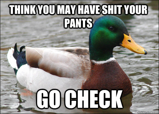 Think you may have shit your pants Go Check  Actual Advice Mallard