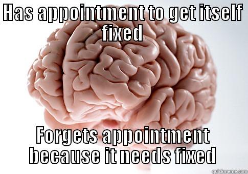 HAS APPOINTMENT TO GET ITSELF FIXED FORGETS APPOINTMENT BECAUSE IT NEEDS FIXED Scumbag Brain
