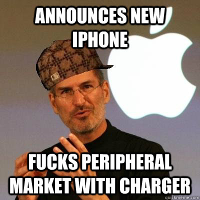 Announces new iphone fucks peripheral market with charger  Scumbag Steve Jobs