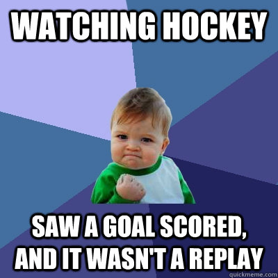 watching hockey saw a goal scored, and it wasn't a replay  Success Kid