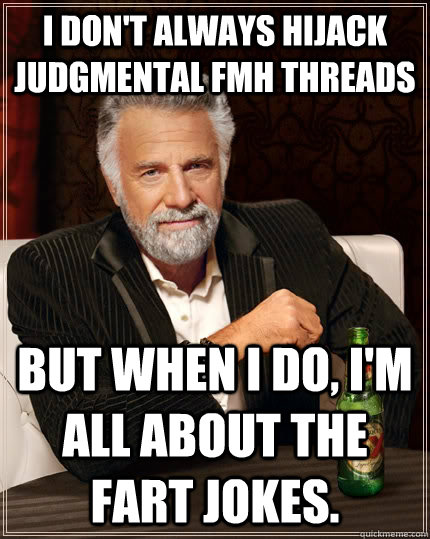 I don't always hijack judgmental FMH threads but when I do, I'm all about the fart jokes.  The Most Interesting Man In The World