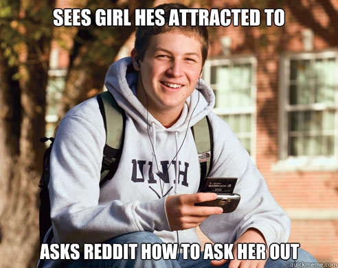 Sees girl hes attracted to asks reddit how to ask her out  College Freshman