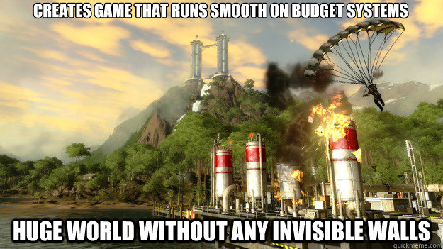 Creates game that runs smooth on budget systems Huge world without any invisible walls - Creates game that runs smooth on budget systems Huge world without any invisible walls  Misc