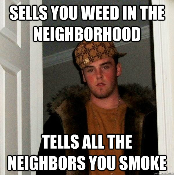 sells you weed in the neighborhood tells all the neighbors you smoke  Scumbag Steve