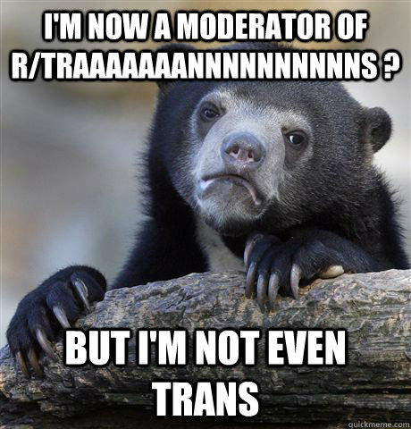 I'm now a moderator of r/traaaaaaannnnnnnnnns ? But I'm not even trans  Confession Bear
