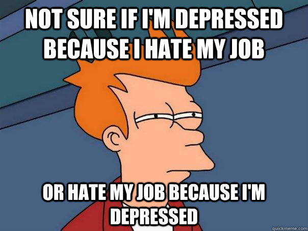 Not sure if I'm depressed because I hate my job or hate my job because I'm depressed - Not sure if I'm depressed because I hate my job or hate my job because I'm depressed  Futurama Fry