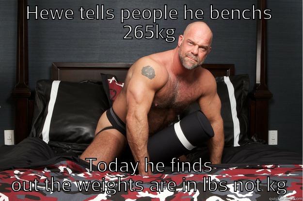 HEWE TELLS PEOPLE HE BENCHS 265KG TODAY HE FINDS OUT THE WEIGHTS ARE IN LBS NOT KG Gorilla Man