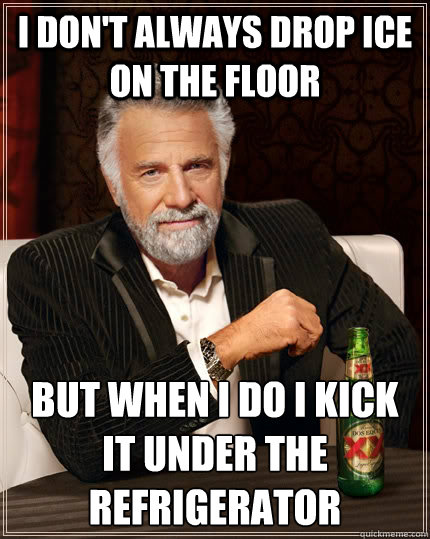 I don't always drop ice on the floor but when I do I kick it under the refrigerator  The Most Interesting Man In The World