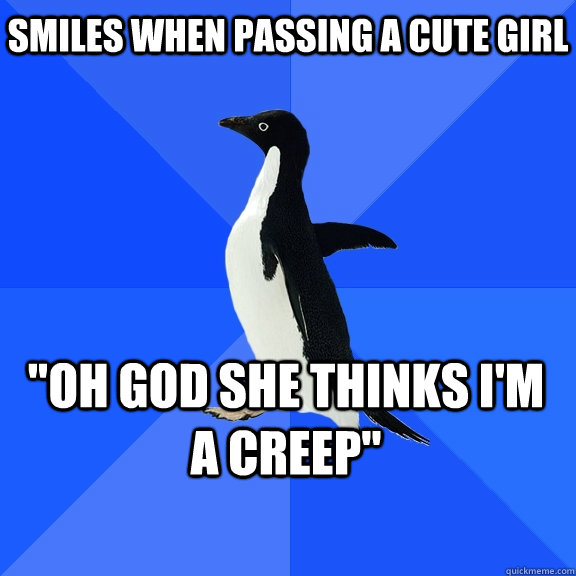 Smiles when passing a cute girl 