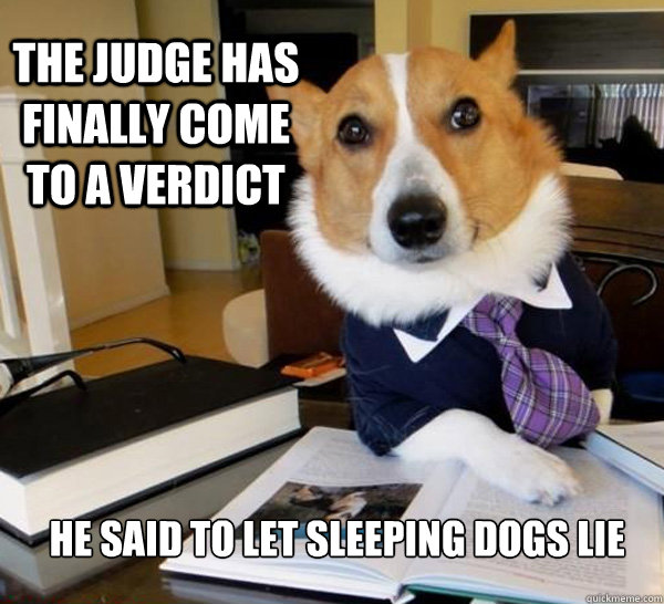 The judge has finally come to a verdict He said to let sleeping dogs lie  - The judge has finally come to a verdict He said to let sleeping dogs lie   Lawyer Dog