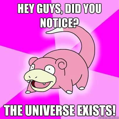 Hey guys, Did You Notice? The Universe exists!  Slowpoke