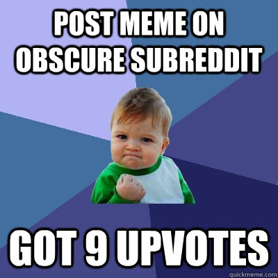 Post meme on obscure subreddit got 9 upvotes  Success Kid