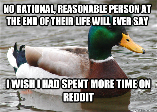 No rational, reasonable person at the end of their life will ever say I wish I had spent more time on reddit  Actual Advice Mallard