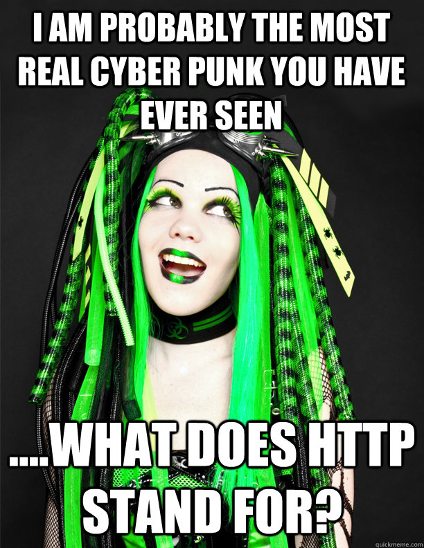 i am probably the most real cyber punk you have ever seen ....what does http stand for? - i am probably the most real cyber punk you have ever seen ....what does http stand for?  Totally Prepared CyberGoth