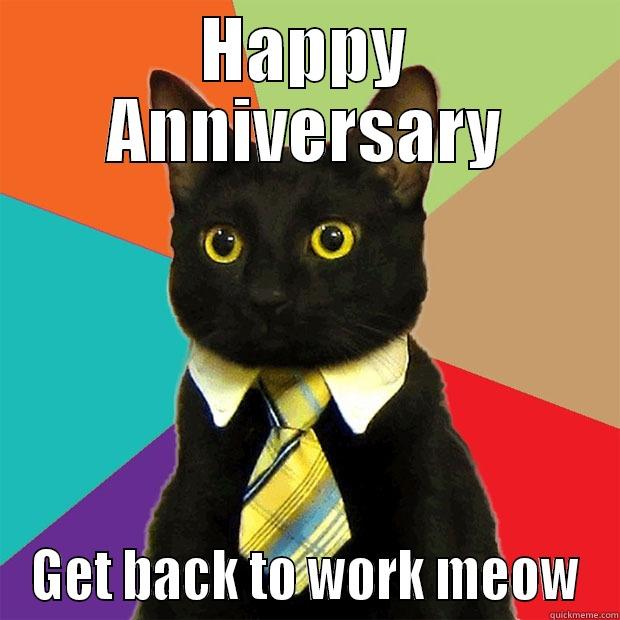 HAPPY ANNIVERSARY GET BACK TO WORK MEOW Business Cat