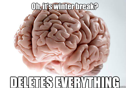 Oh, it's winter break? DELETES EVERYTHING  Scumbag Brain